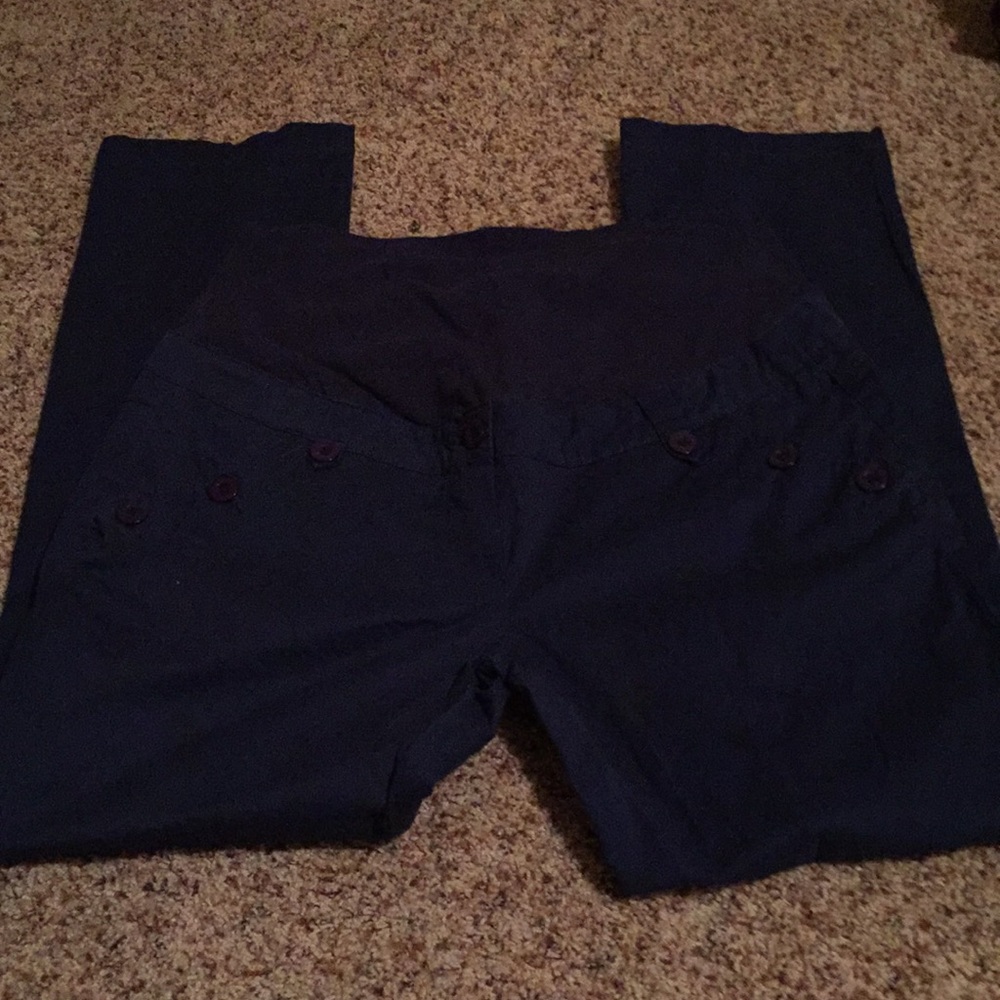 Navy Blue Maternity Pants L Cute Buttons
